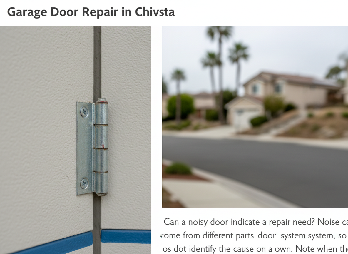 Can a noisy door indicate a repair need? Noise can come from different parts of a garage door system, so it does not identify the cause on its own. Note when th