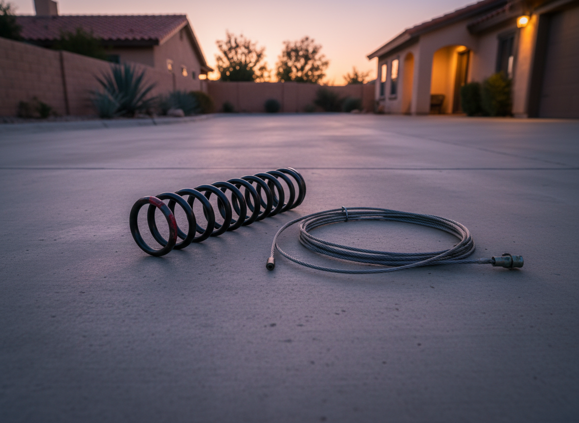 Should I try to repair a spring or cable myself? No. Springs and cables can be under tension, and working on them can be hazardous. Avoid adjustments and get he