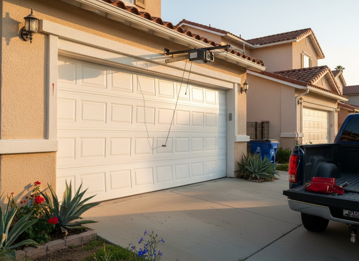 What should I do if my garage door will not open? Stop trying to force it with the opener. Keep clear of a door that is crooked, hanging, or partly open, and de