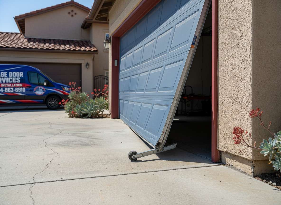 What should I do if my garage door is stuck? Stop trying to operate or force it, and keep people away from the door. Share what happened and any visible symptom