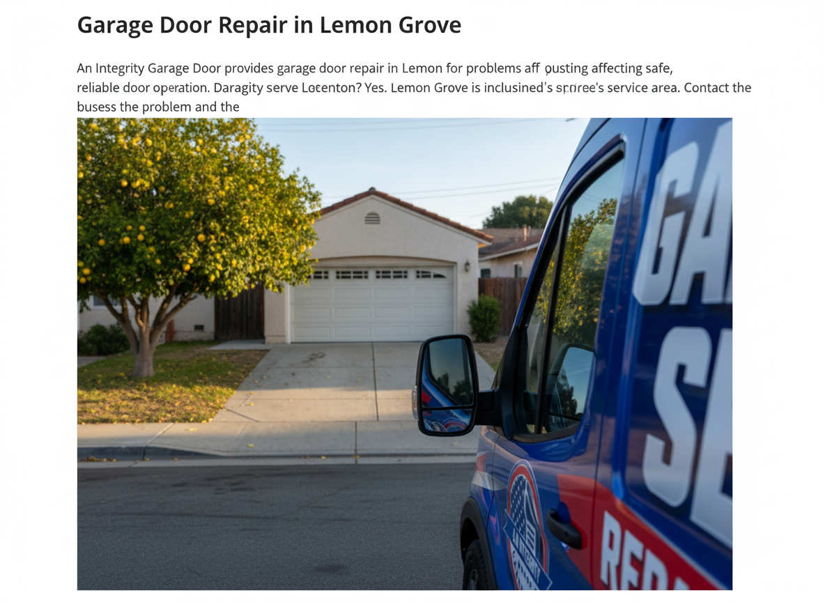 Does An Integrity Garage Door serve Lemon Grove? Yes. Lemon Grove is included in the business's service area. Contact the business to discuss the problem and th