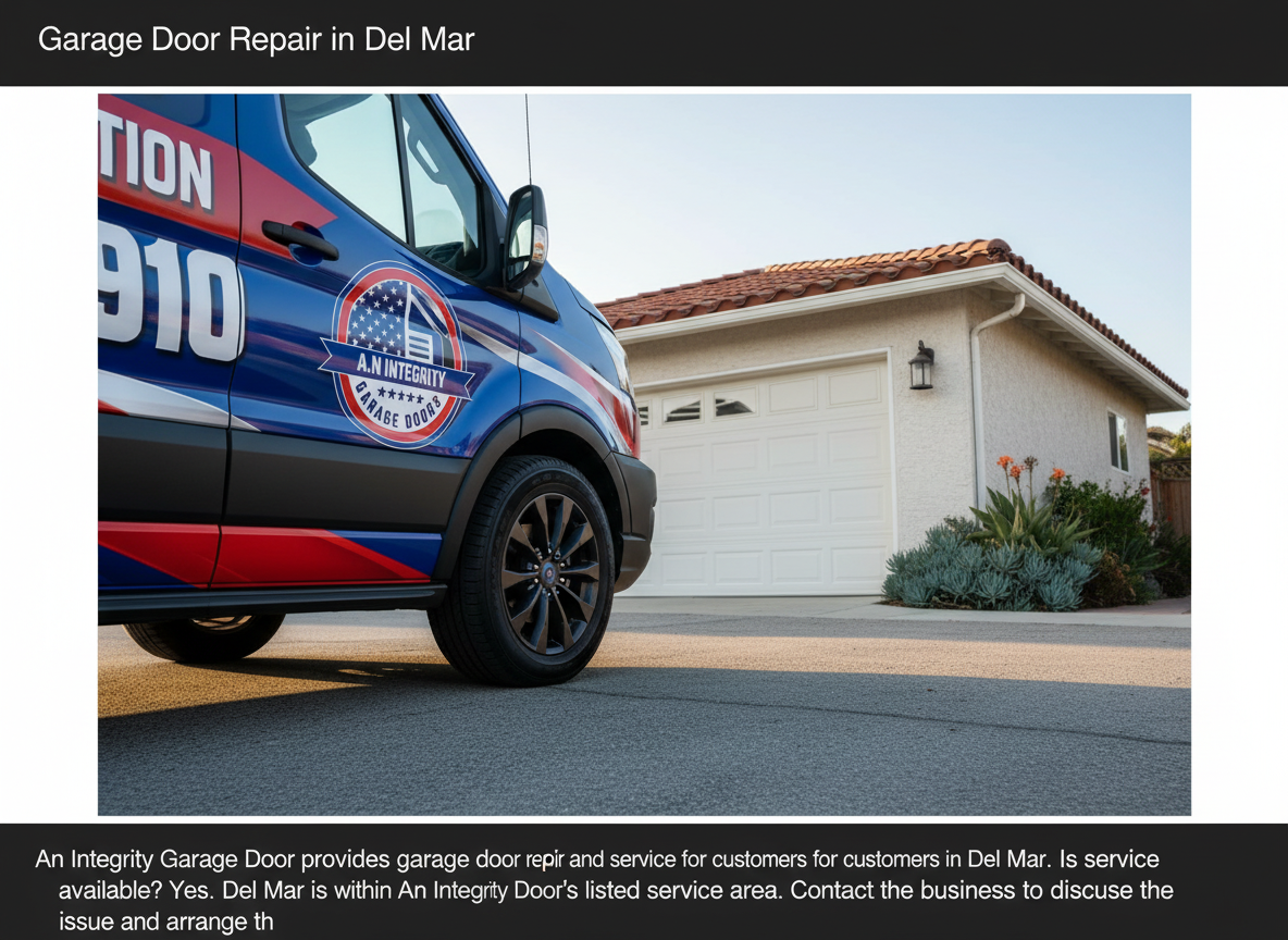 Is service available in Del Mar? Yes. Del Mar is within An Integrity Garage Door’s listed service area. Contact the business to discuss the issue and arrange th